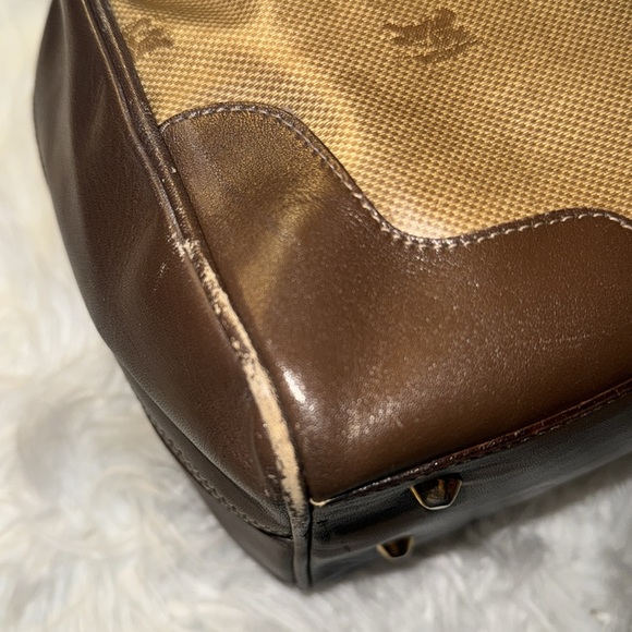 90s VTG Burberrys Boston Duffle Travel Bag Brown Leather Monogram Bag Italy Used - Picture 10 of 16